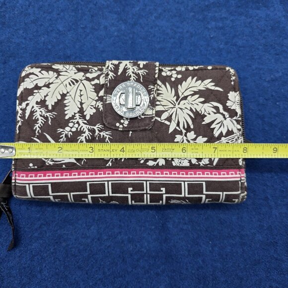 Vera Bradley Wallet Imperial Toile Brown Pink Floral Turnlock Zip Around Retired - Picture 6 of 10